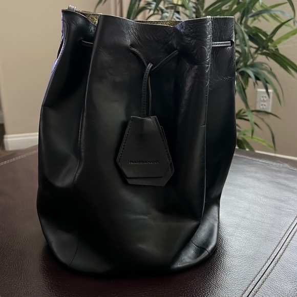 Rabeanco Large Black Leather Bucket Purse Shoulder Bag - Picture 1 of 6